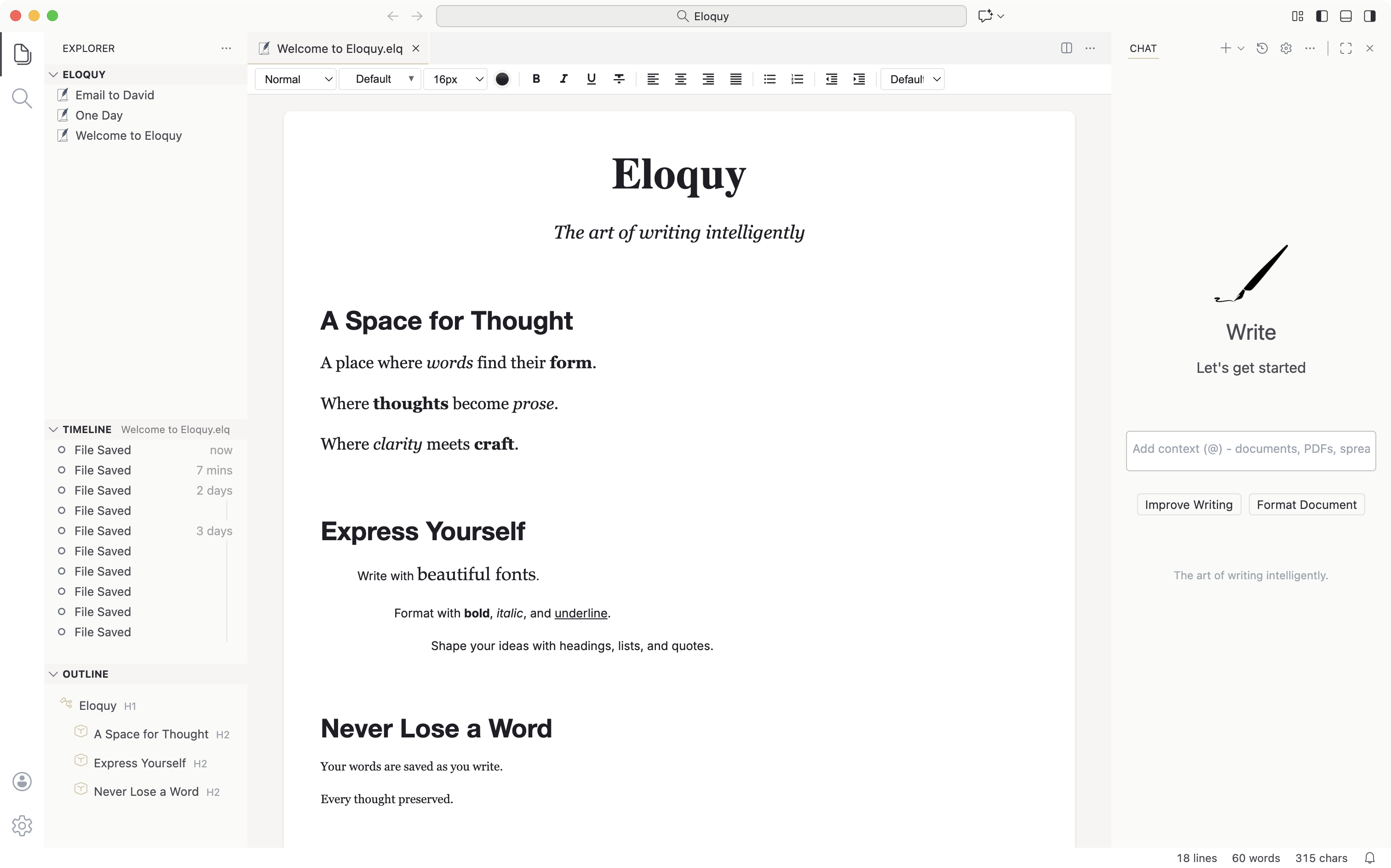 Eloquy - AI-powered writing environment